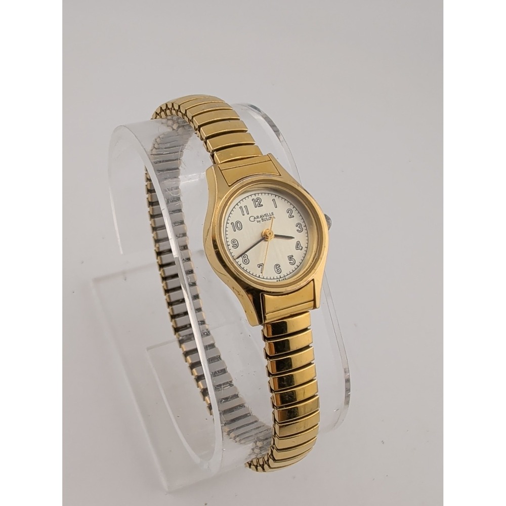 Vintage Caravelle Bulova Women's Watch 19mm Case Gold Stretch Band- New Battery